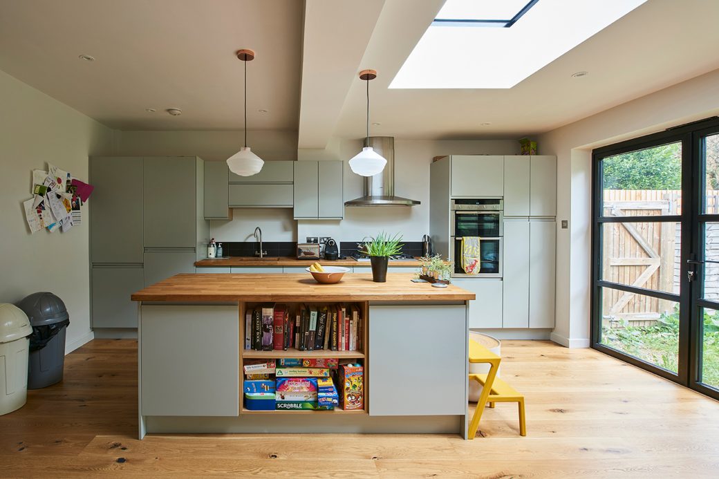 Contemporary kitchen setting with kitchen island