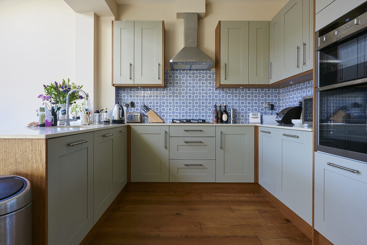 Kitchen with patterned tiles